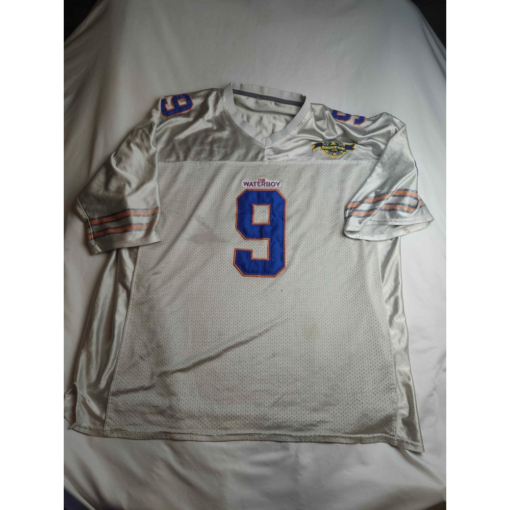 The Waterboy Bobby Boucher 9 Mud Dogs Bourbon Bowl Jersey Silver 3XL Movie Prop